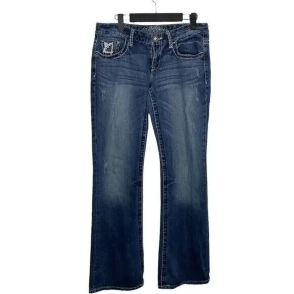 Maurices Womens Jeans Size 30 Premium Denim Blue Dark Wash Bootcut Embroidered - Picture 1 of 14